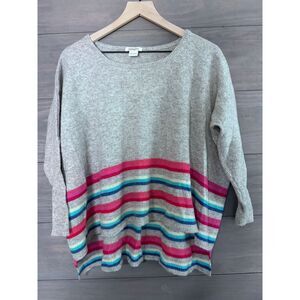 Sundance Catalog Oversized Light Gray Sweater With‎ Multicolored Stripes Medium